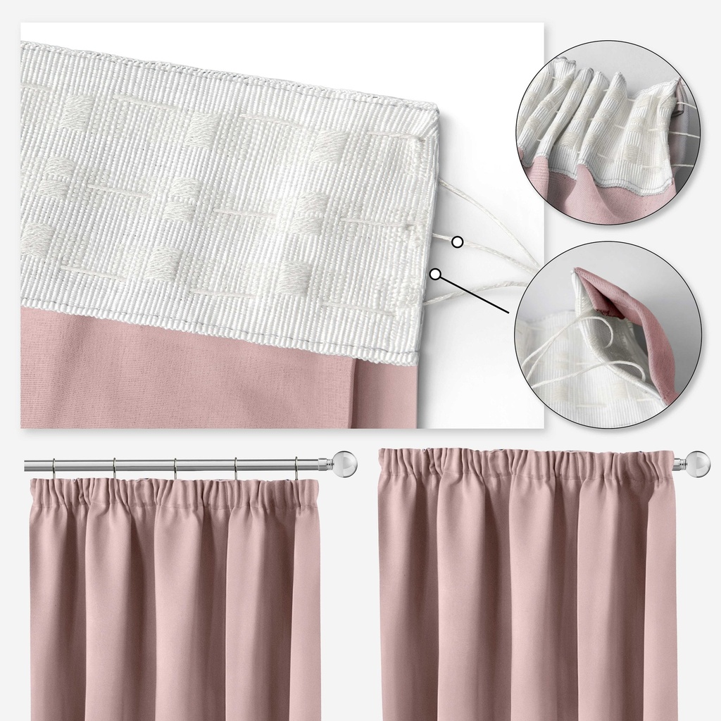 Essential Blackout Collection - Woven Thermal Blackout Pencil Pleat Curtains in Blush Pink - Image 3