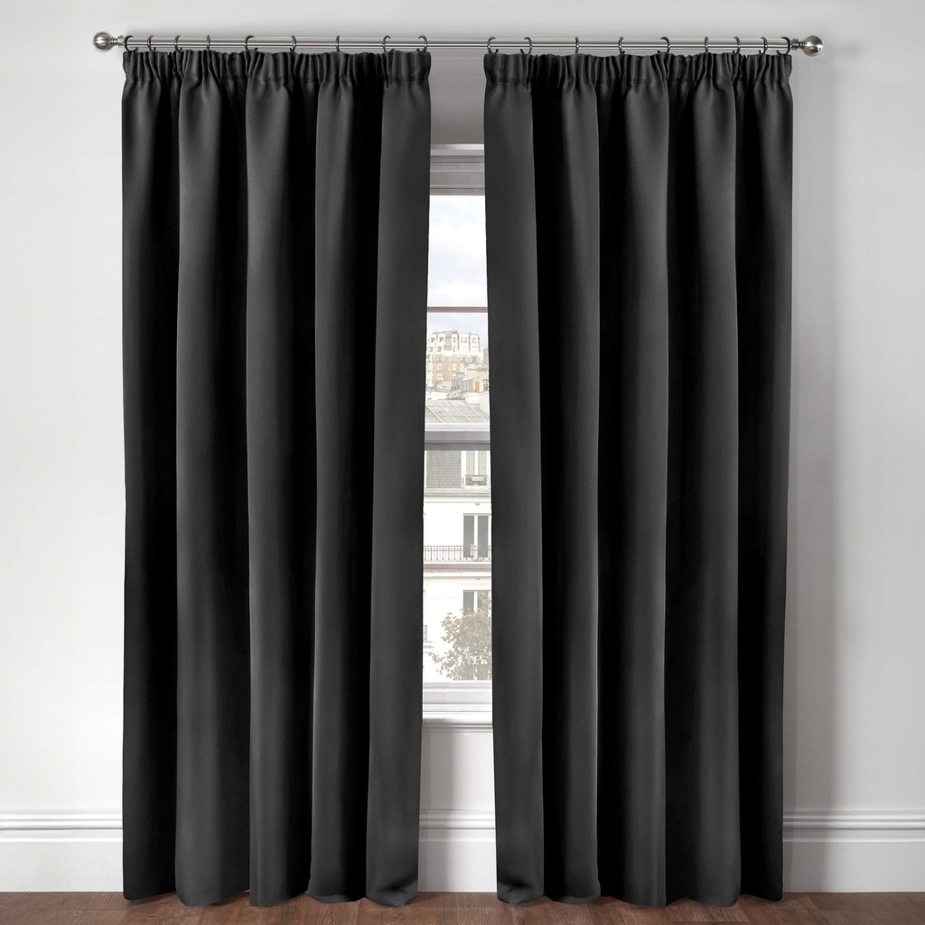 Essential Blackout Collection - Woven Blackout Pencil Pleat Curtains in Black - Image 4