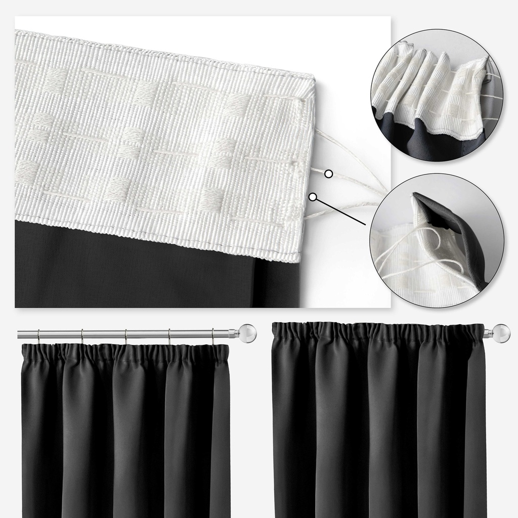 Essential Blackout Collection - Woven Blackout Pencil Pleat Curtains in Black - Image 5