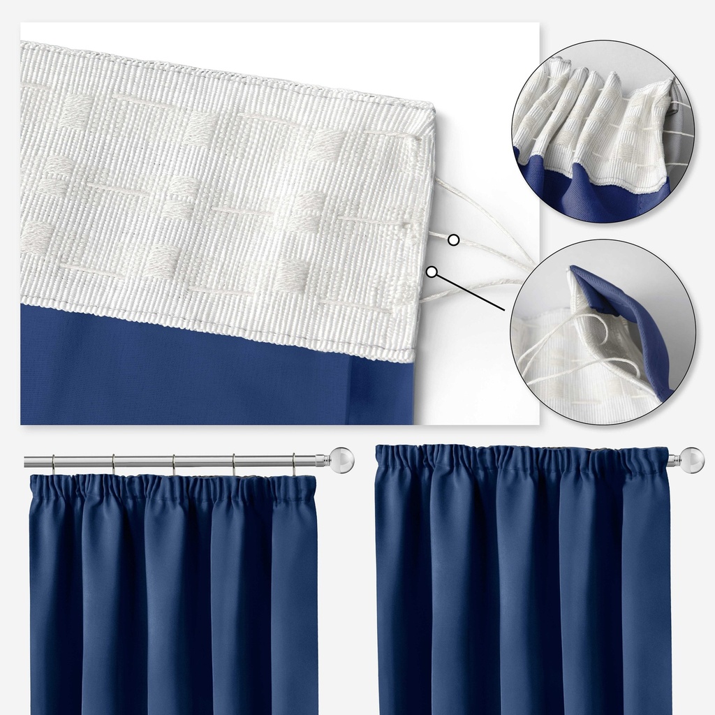 Essential Blackout Collection - Woven Thermal Blackout Pencil Pleat Curtains in Navy - Image 2
