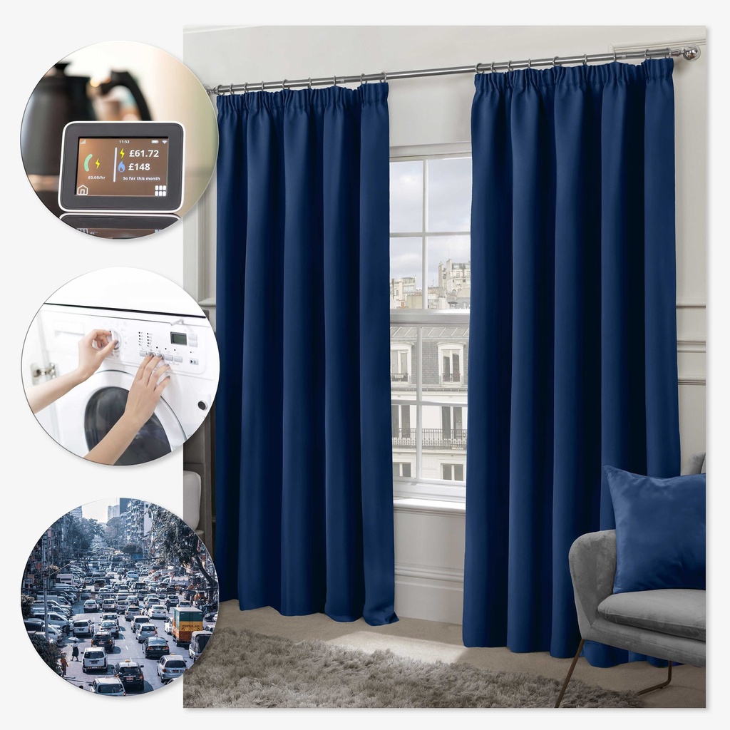 Essential Blackout Collection - Woven Thermal Blackout Pencil Pleat Curtains in Navy - Image 4