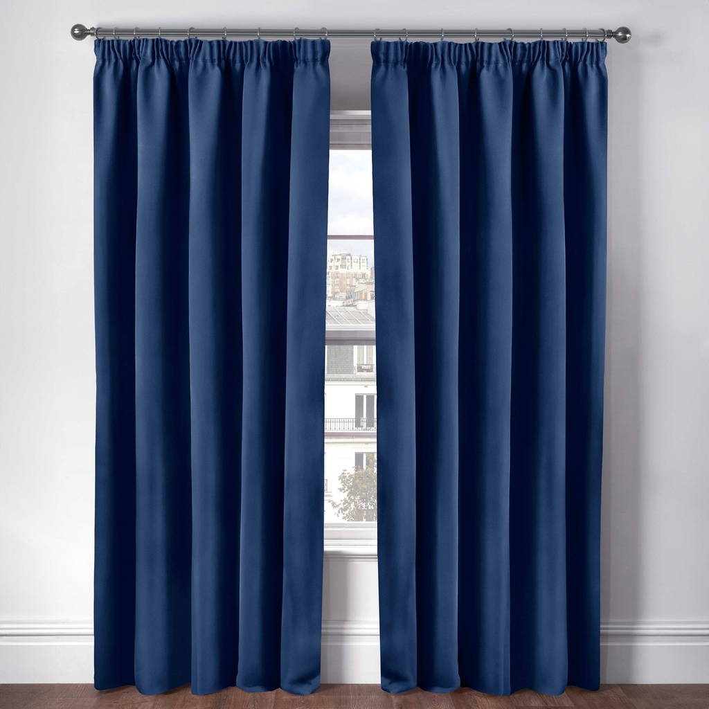 Essential Blackout Collection - Woven Thermal Blackout Pencil Pleat Curtains in Navy - Image 5