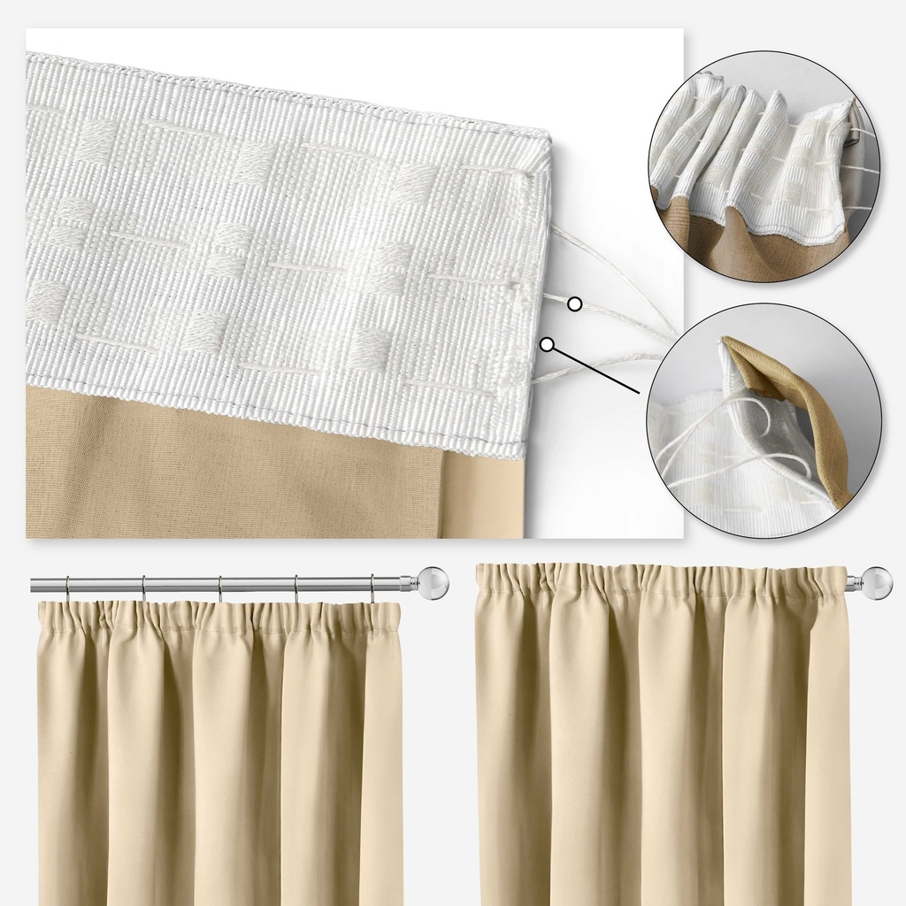 Essential Blackout Collection - Woven Blackout Pencil Pleat Curtains in Beige - Image 3