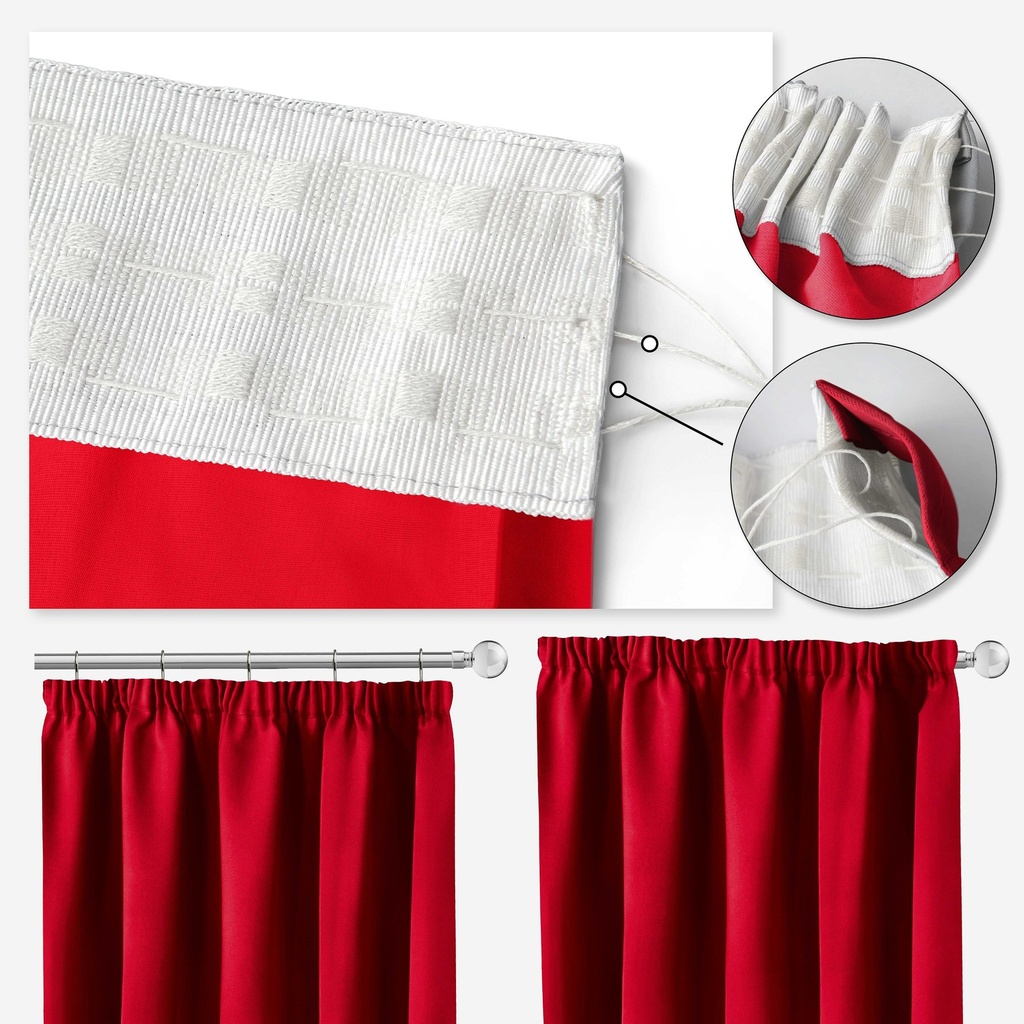 Essential Blackout Collection - Woven Blackout Pencil Pleat Curtains in Red - Image 2