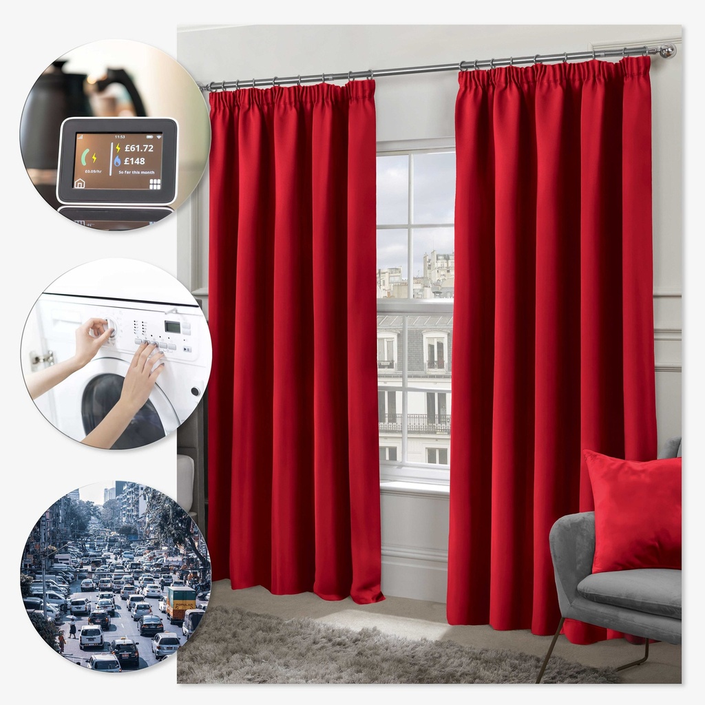 Essential Blackout Collection - Woven Blackout Pencil Pleat Curtains in Red - Image 4