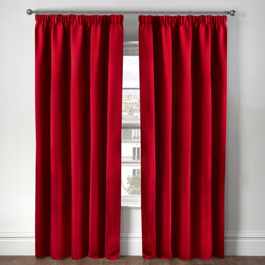 Essential Blackout Collection - Woven Blackout Pencil Pleat Curtains in Red - Image 5