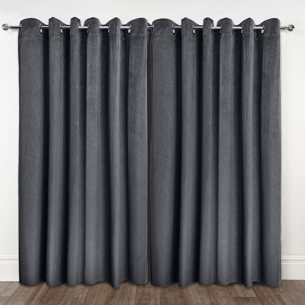 Deco Collection - Embossed Velvet Woven Thermal Blackout Eyelet Curtains in Charcoal - Image 4