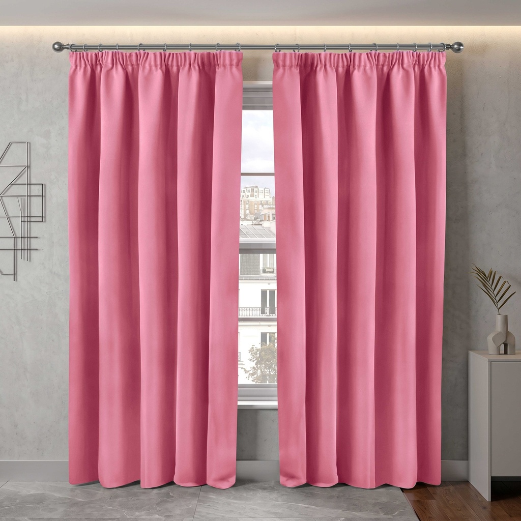 Essential Blackout Collection - Woven Blackout Pencil Pleat Curtains in Pink - Image 4