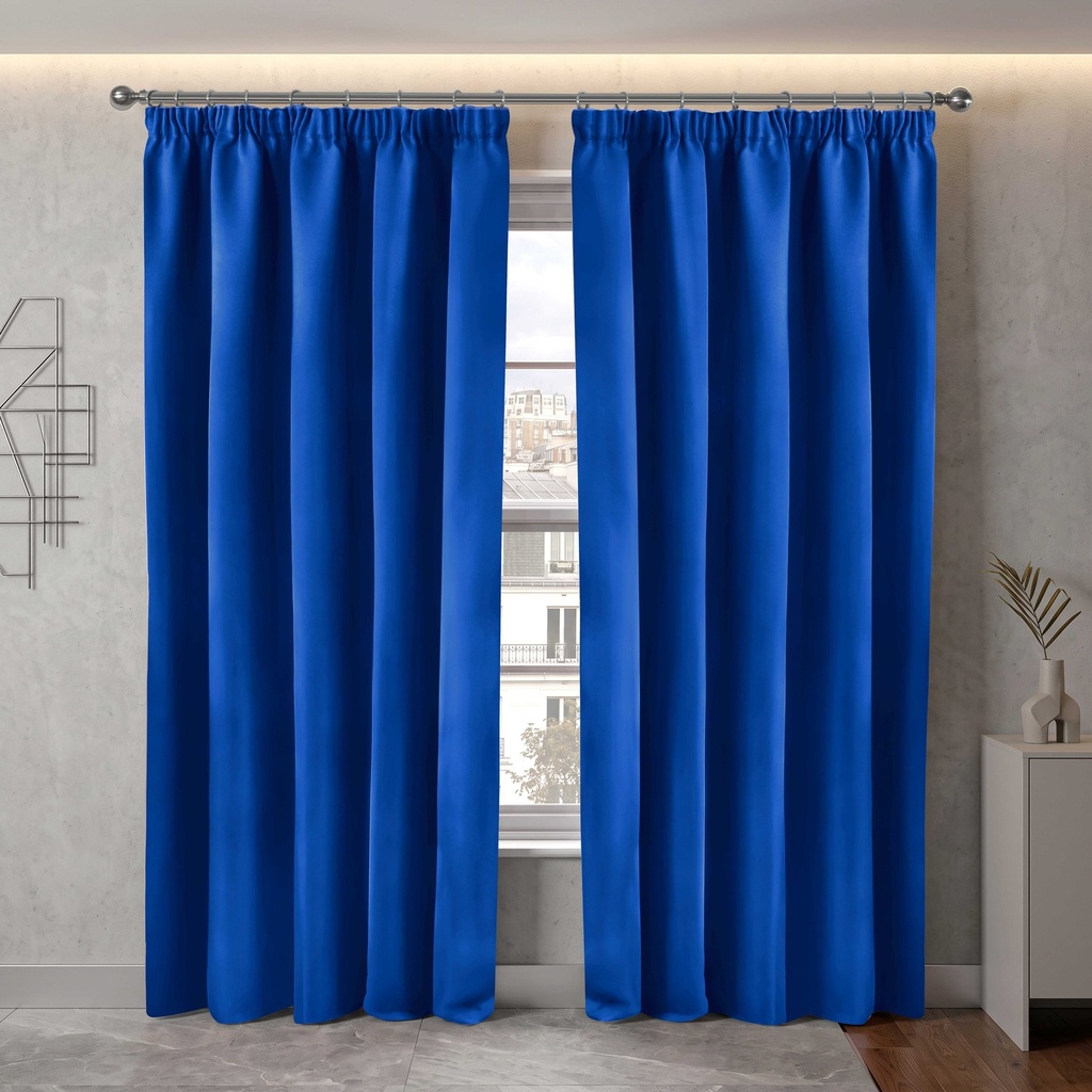Essential Blackout Collection - Woven Blackout Pencil Pleat Curtains in Blue - Image 4