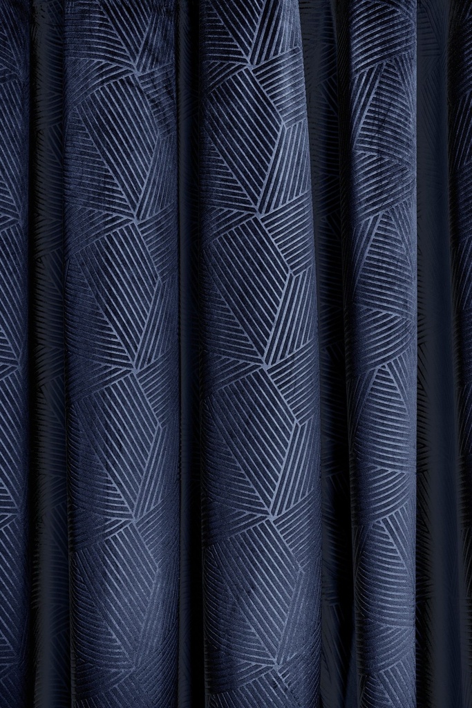 Deco Collection - Embossed Velvet Woven Thermal Blackout Eyelet Curtains in Navy - Image 3