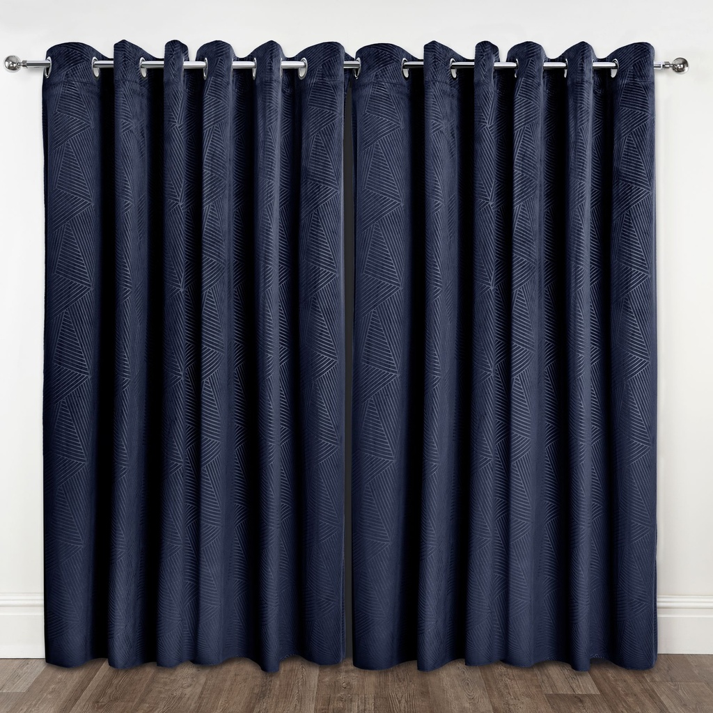 Deco Collection - Embossed Velvet Woven Thermal Blackout Eyelet Curtains in Navy - Image 4