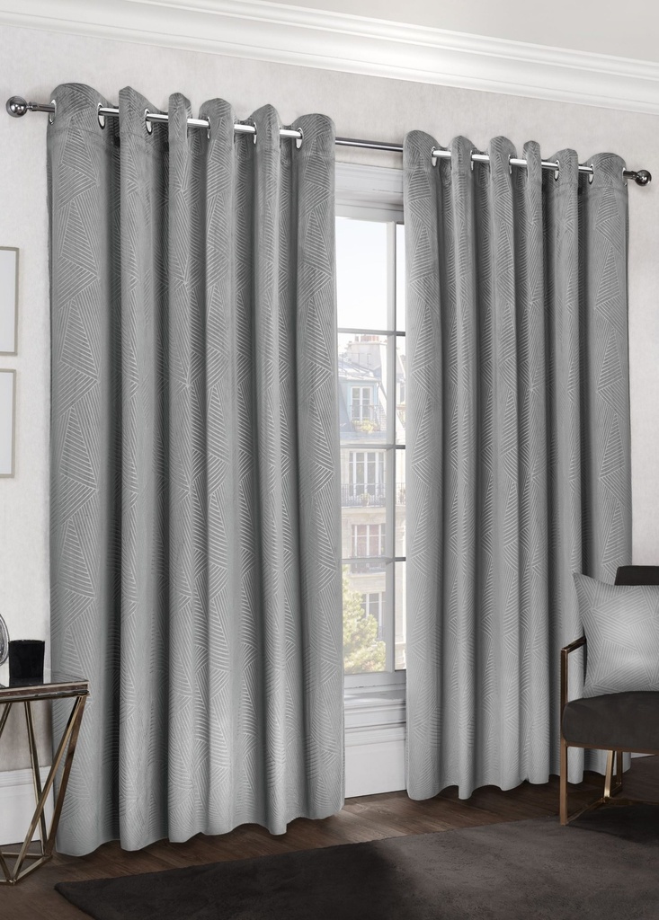 Deco Collection - Embossed Velvet Woven Thermal Blackout Eyelet Curtains in Silver - Image 2
