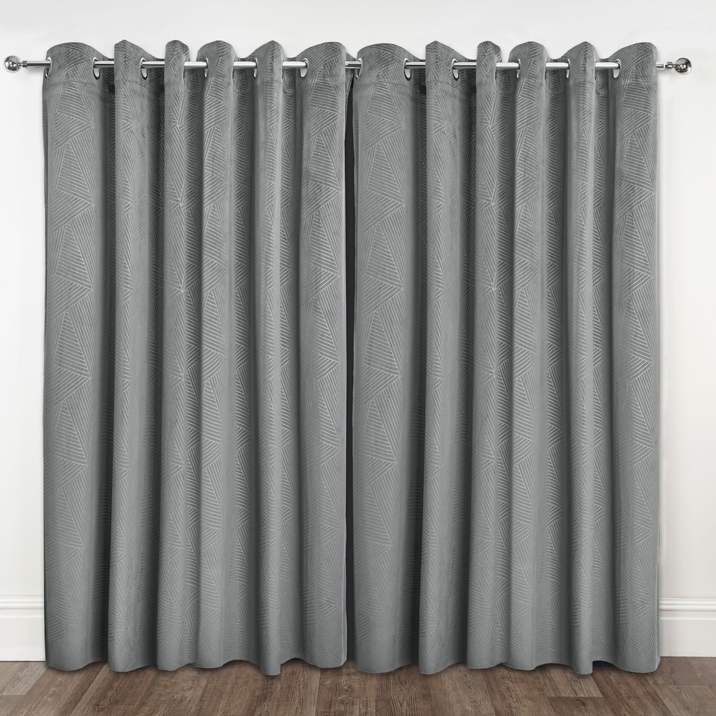 Deco Collection - Embossed Velvet Woven Thermal Blackout Eyelet Curtains in Silver - Image 4