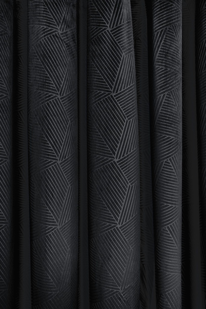 Deco Collection - Embossed Velvet Woven Thermal Blackout Eyelet Curtains in Black - Image 3