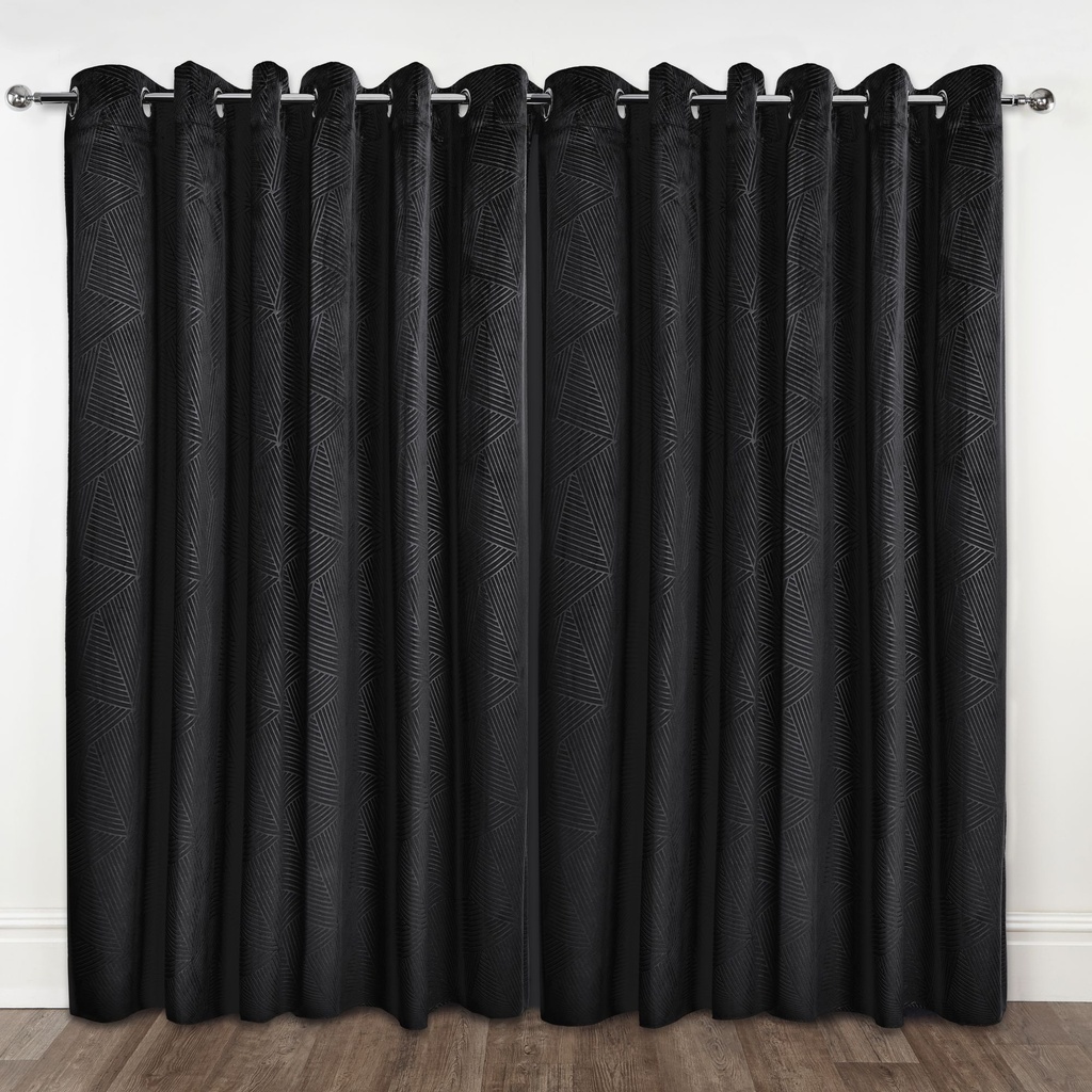 Deco Collection - Embossed Velvet Woven Thermal Blackout Eyelet Curtains in Black - Image 4