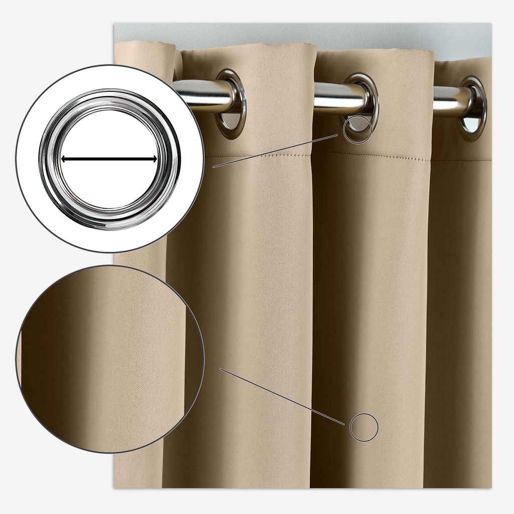 Essential Blackout Collection - Woven Thermal Blackout Eyelet Curtains in Latte - Image 2