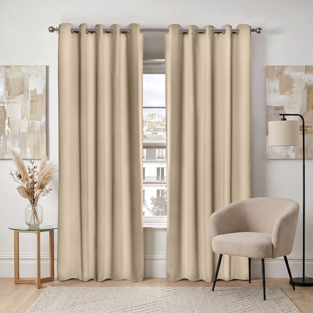 Essential Blackout Collection - Woven Thermal Blackout Eyelet Curtains in Latte - Image 3