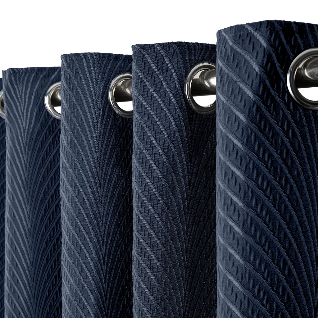 Wave Collection - Woven Jacquard Lined Eyelet Curtains in Navy - Image 3