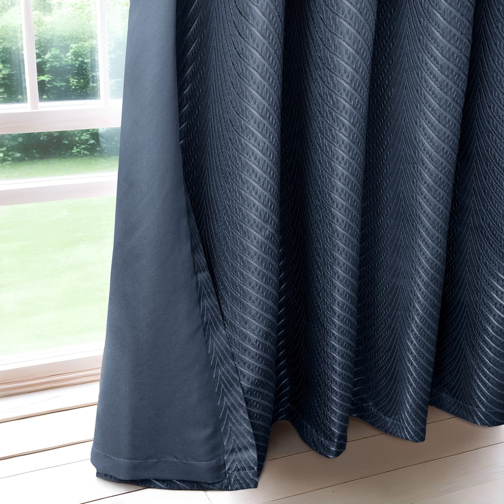 Wave Collection - Woven Jacquard Lined Eyelet Curtains in Navy - Image 4