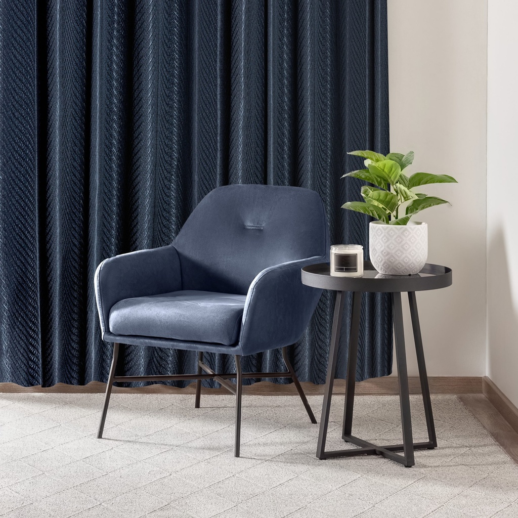 Wave Collection - Woven Jacquard Lined Eyelet Curtains in Navy - Image 5