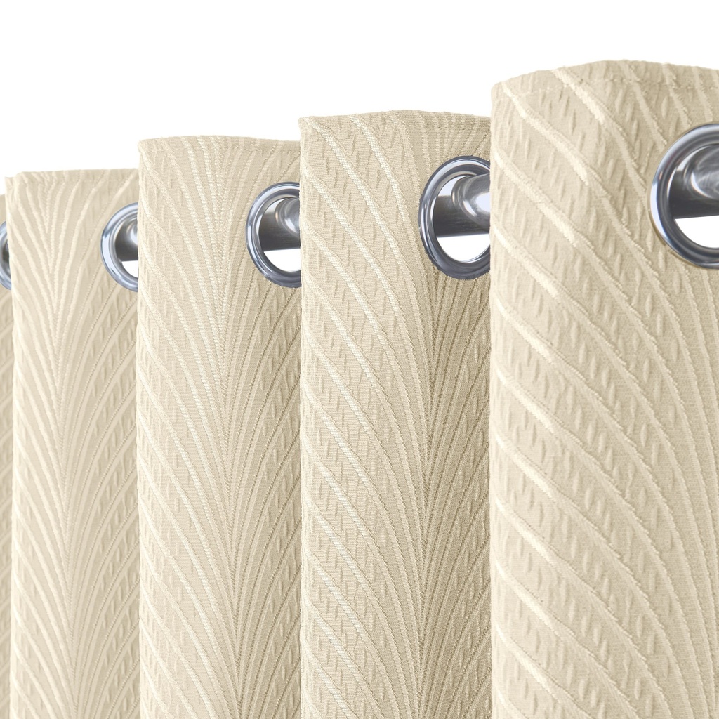 Wave Collection - Woven Jacquard Lined Eyelet Curtains in Cream - Image 3