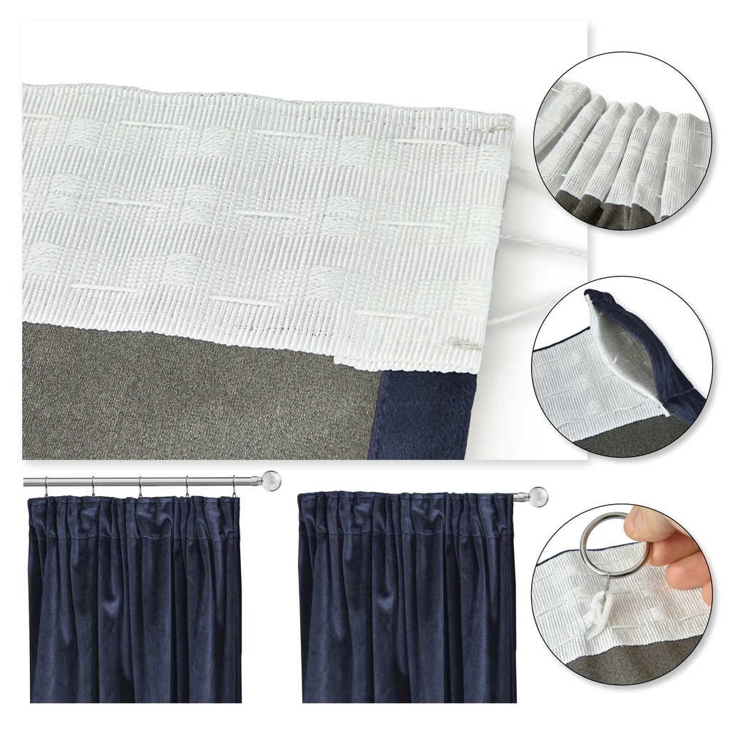 Verbena Collection - Velvet Blackout Pencil Pleat Curtains in Dark Navy - Image 4