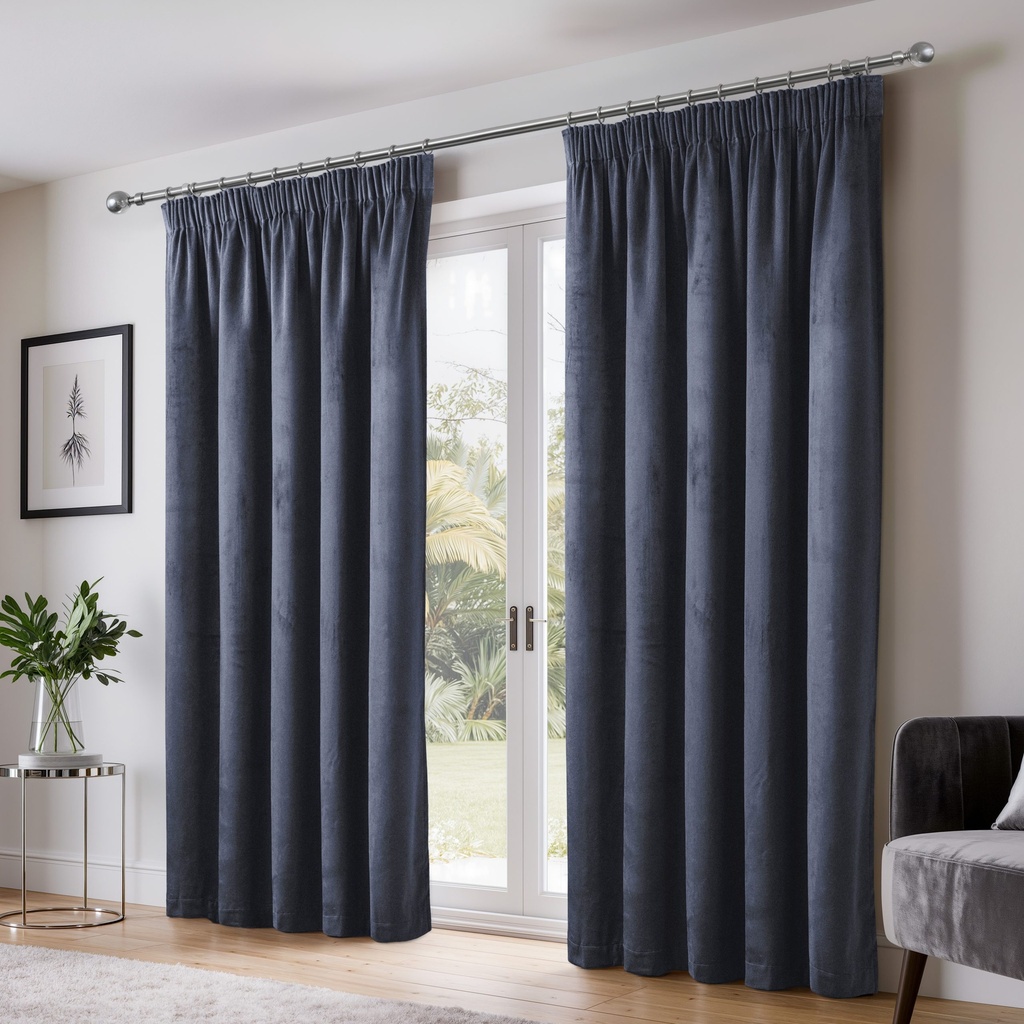 Verbena Collection - Velvet Blackout Pencil Pleat Curtains in Dark Navy - Image 5