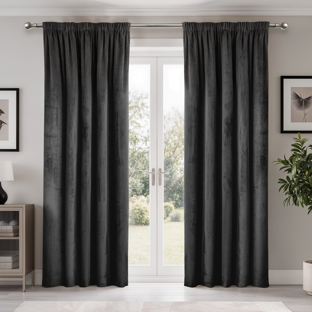 Verbena Collection - Velvet Blackout Pencil Pleat Curtains in Black - Image 3