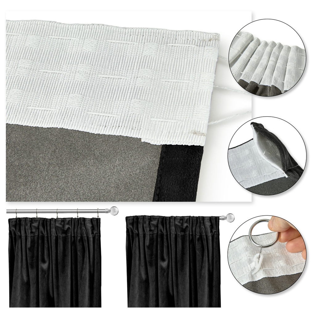 Verbena Collection - Velvet Blackout Pencil Pleat Curtains in Black - Image 4