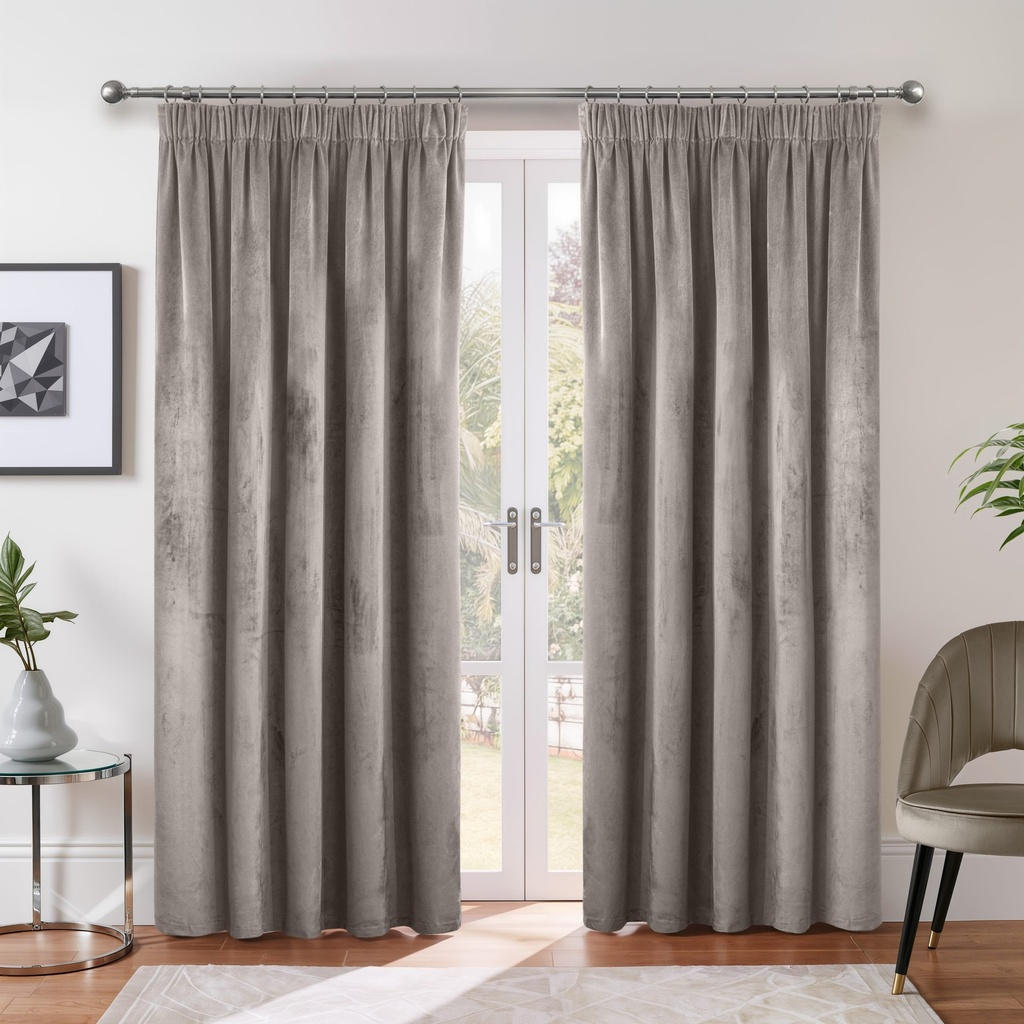 Verbena Collection - Velvet Blackout Pencil Pleat Curtains in Stone - Image 3