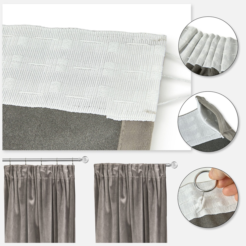 Verbena Collection - Velvet Blackout Pencil Pleat Curtains in Stone - Image 4