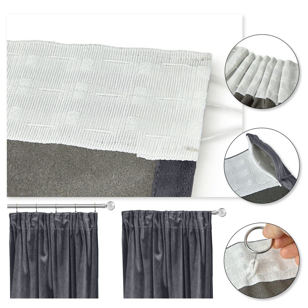 Verbena Collection - Velvet Blackout Pencil Pleat Curtains in Charcoal - Image 4