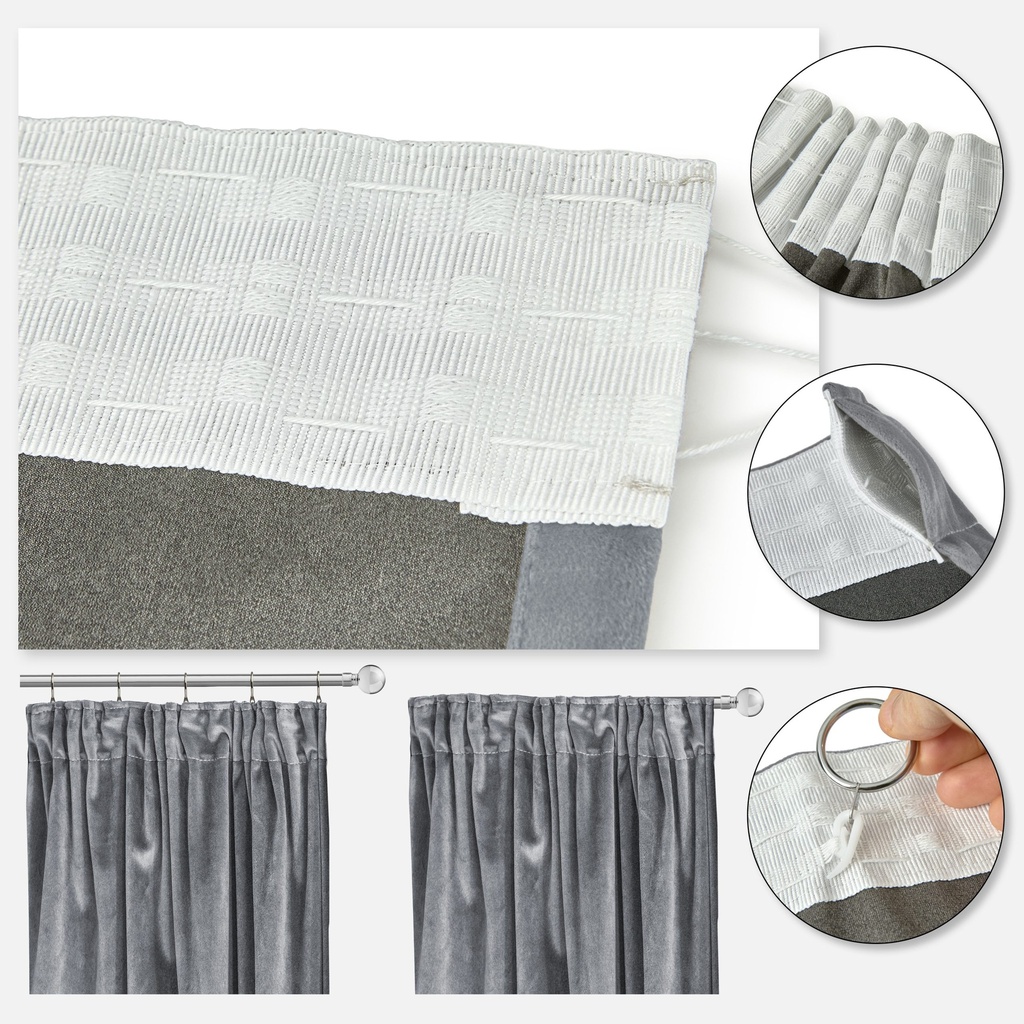 Verbena Collection - Velvet Blackout Pencil Pleat Curtains in Silver - Image 4