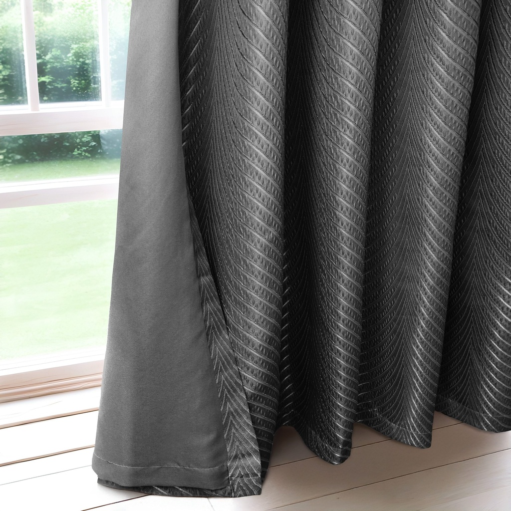 Wave Collection - Woven Jacquard Lined Eyelet Curtains in Black - Image 4