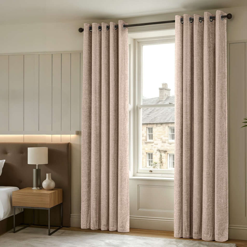Foxglove Collection - Ultra Blackout & Thermal Chenille Eyelet Curtains in Natural - Image 3