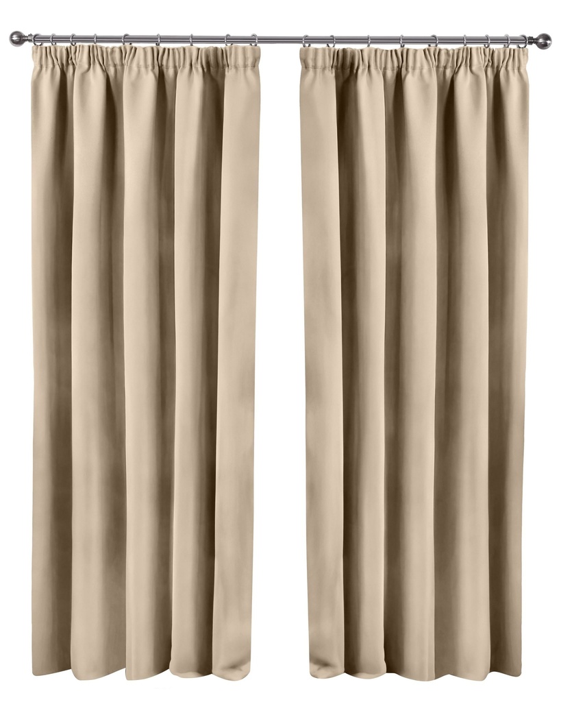 Essential Blackout Collection - Woven Thermal Blackout Pencil Pleat Curtains in Latte - Image 2