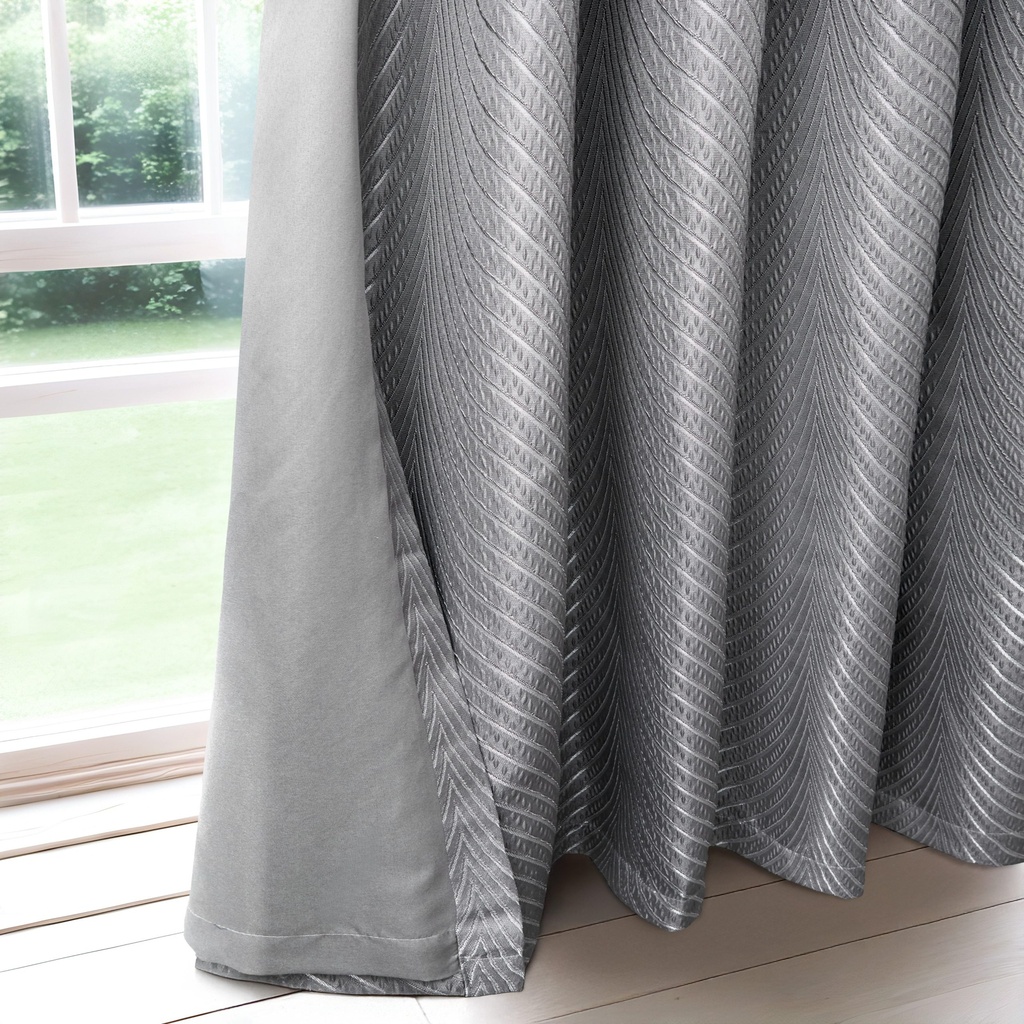 Wave Collection - Woven Jacquard Lined Eyelet Curtains in Charcoal - Image 4
