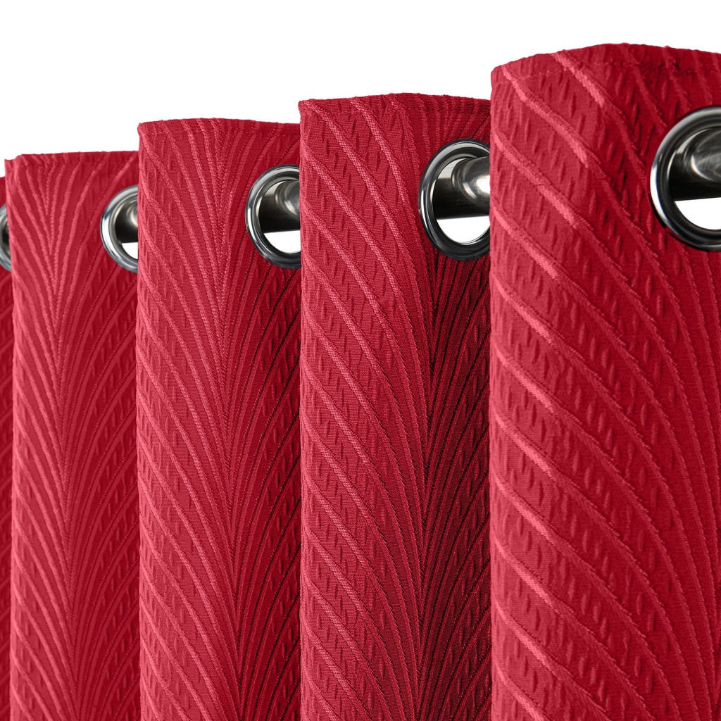 Wave Collection - Woven Jacquard Lined Eyelet Curtains in Cranberry - Image 3