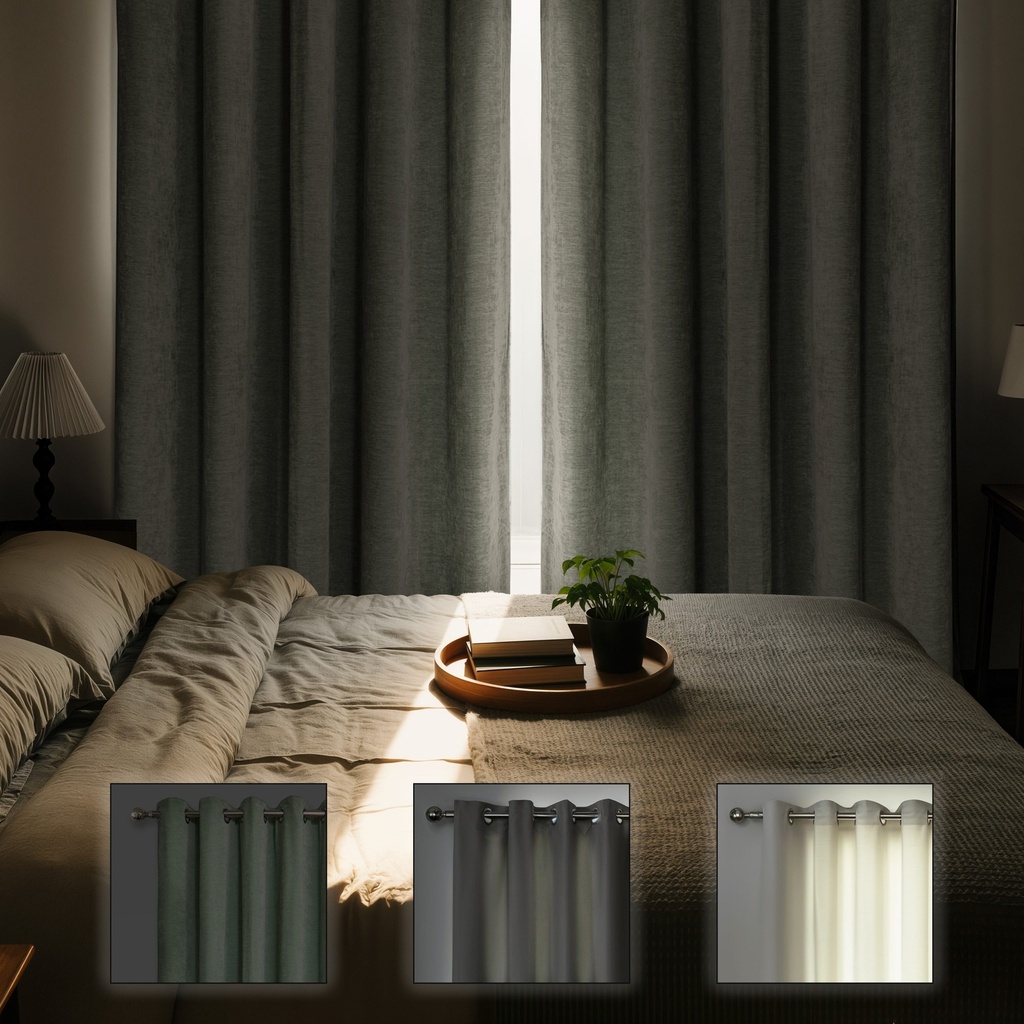 Foxglove Collection - Ultra Blackout & Thermal Chenille Eyelet Curtains in Sage Green - Image 4