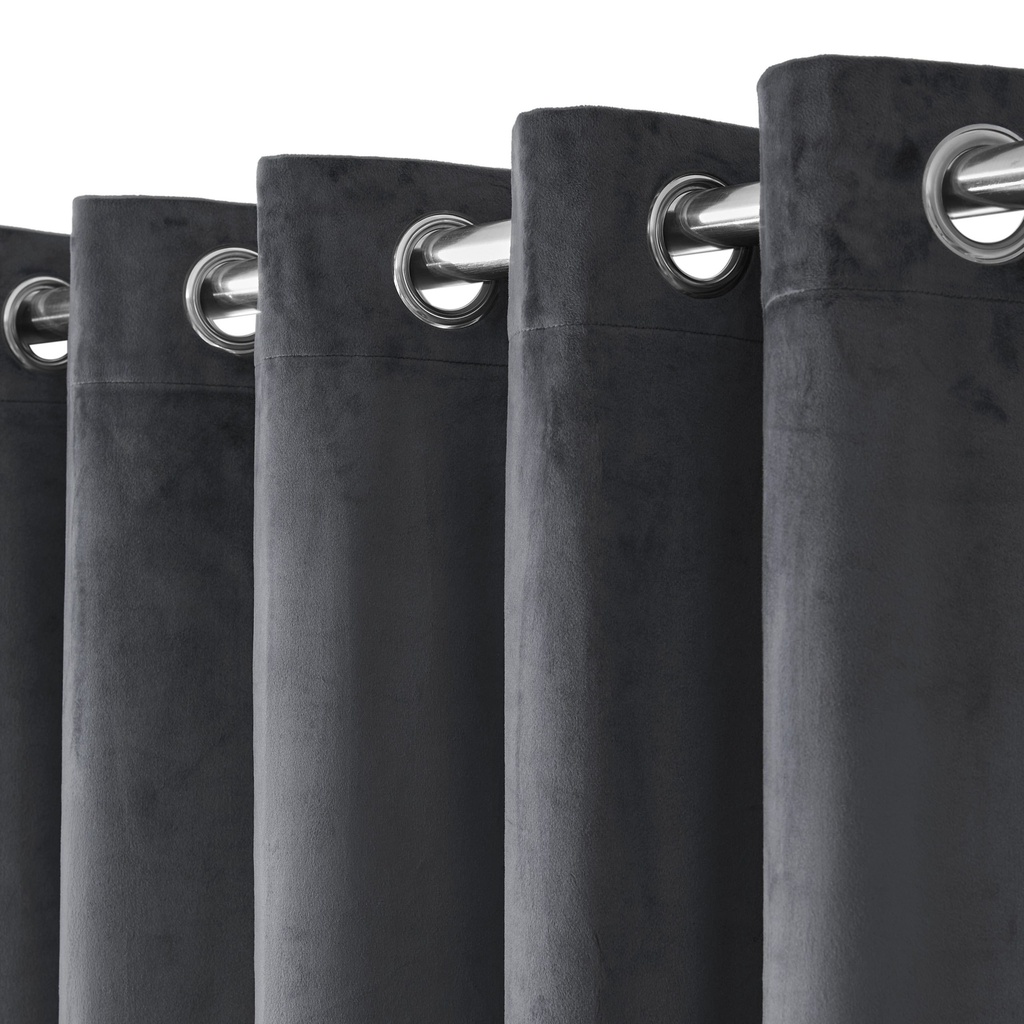 Verbena Collection - Velvet Blackout Eyelet Curtains in Charcoal - Image 2