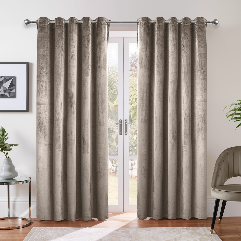 Verbena Collection - Velvet Blackout Eyelet Curtains in Stone - Image 3