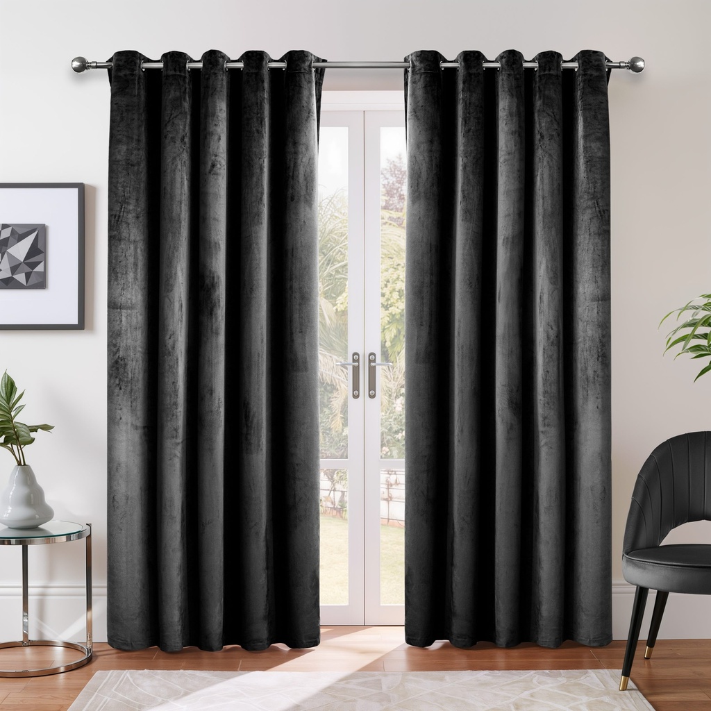 Verbena Collection - Velvet Blackout Eyelet Curtains in Black - Image 5