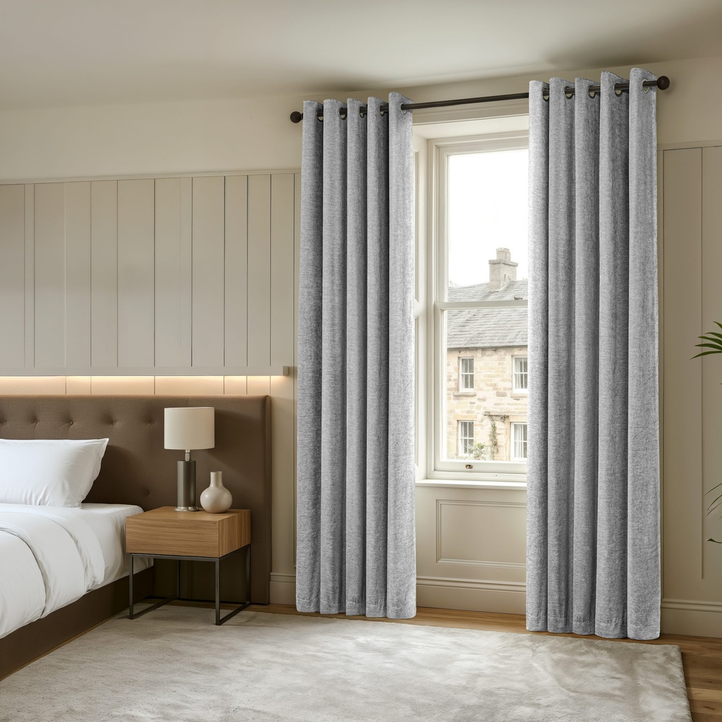 Foxglove Collection - Ultra Blackout & Thermal Chenille Eyelet Curtains in Grey - Image 3