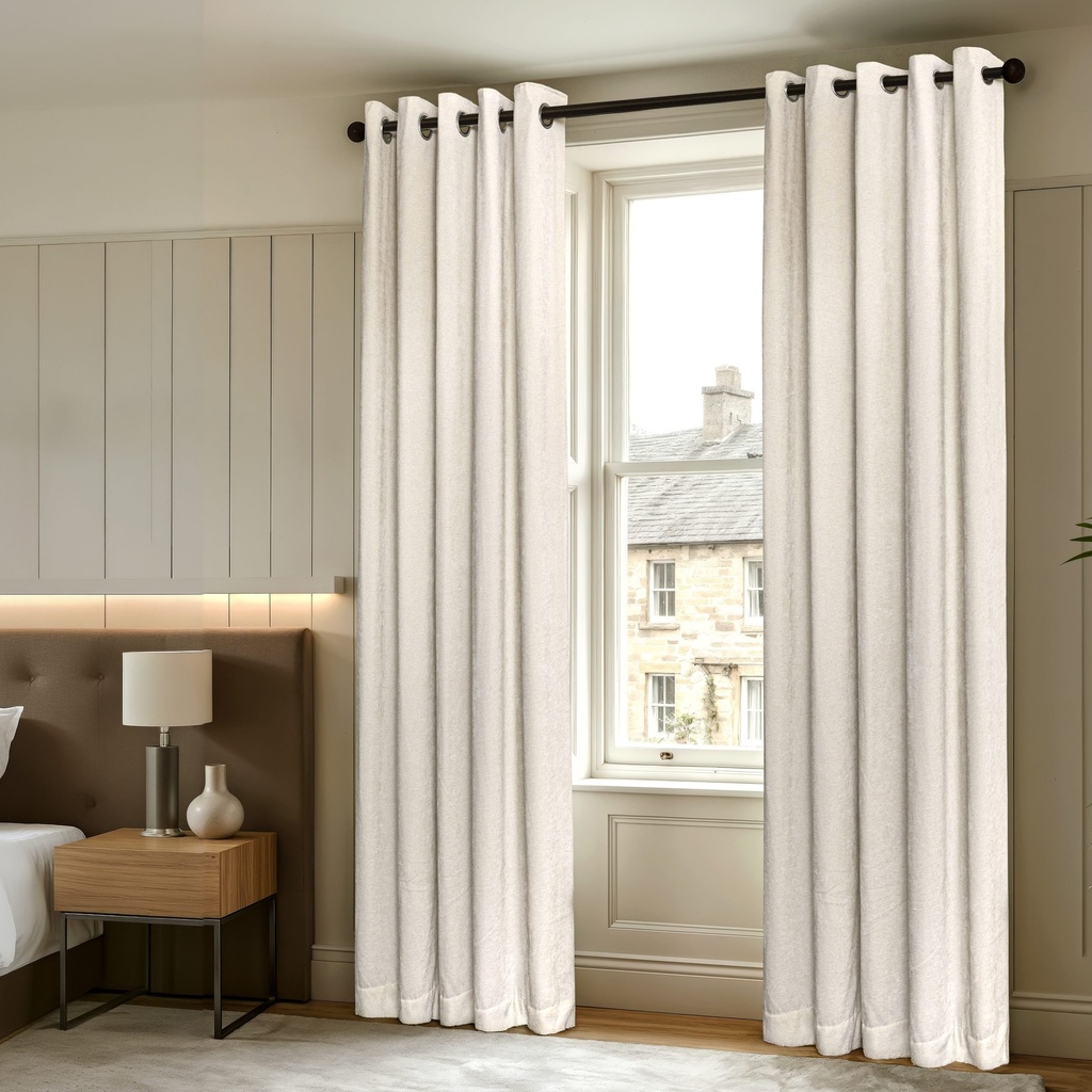 Foxglove Collection - Ultra Blackout & Thermal Chenille Eyelet Curtains in Ivory - Image 3