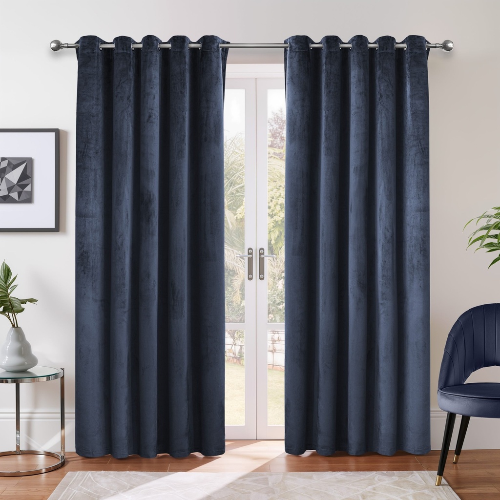Verbena Collection - Velvet Blackout Eyelet Curtains in Dark Navy - Image 3