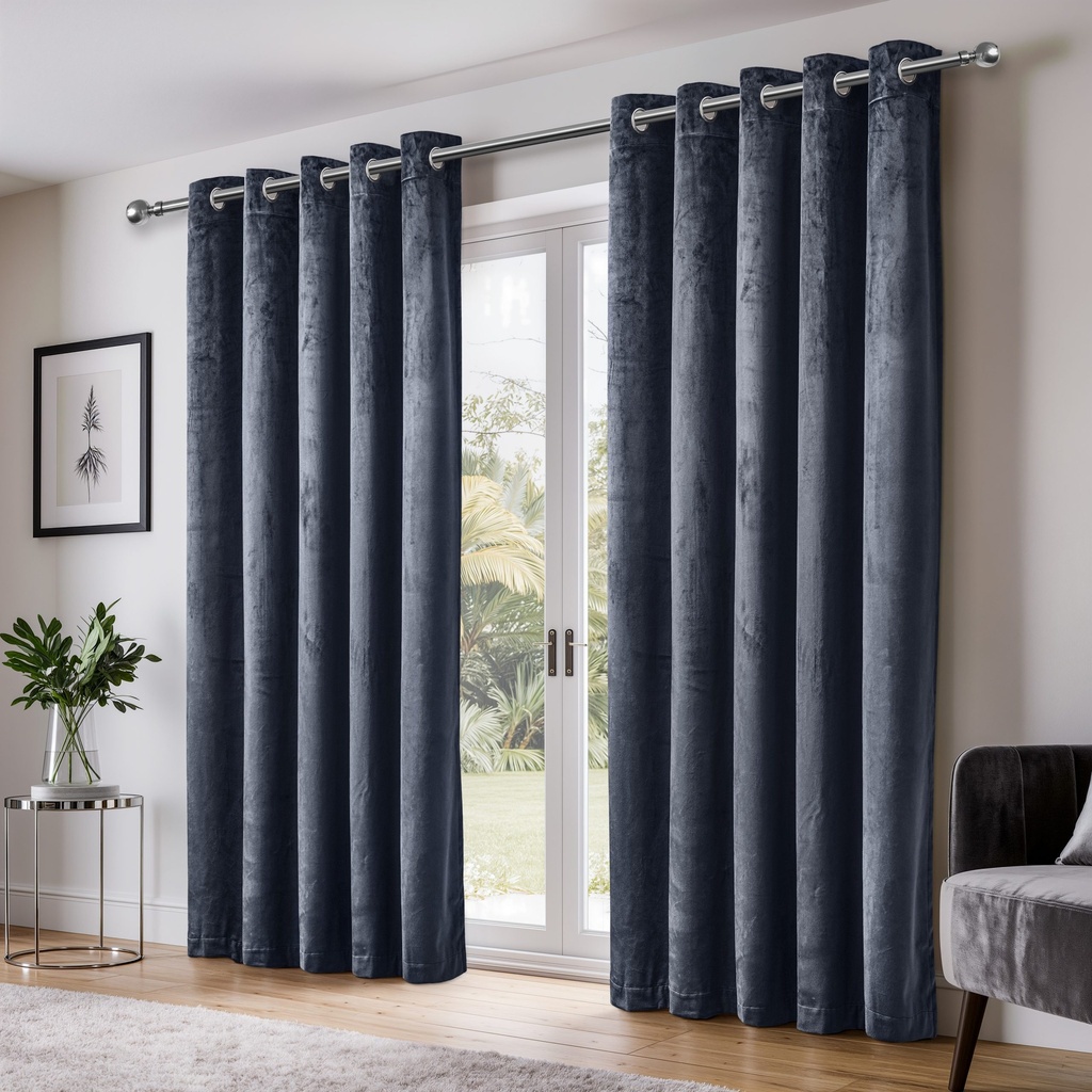 Verbena Collection - Velvet Blackout Eyelet Curtains in Dark Navy - Image 5