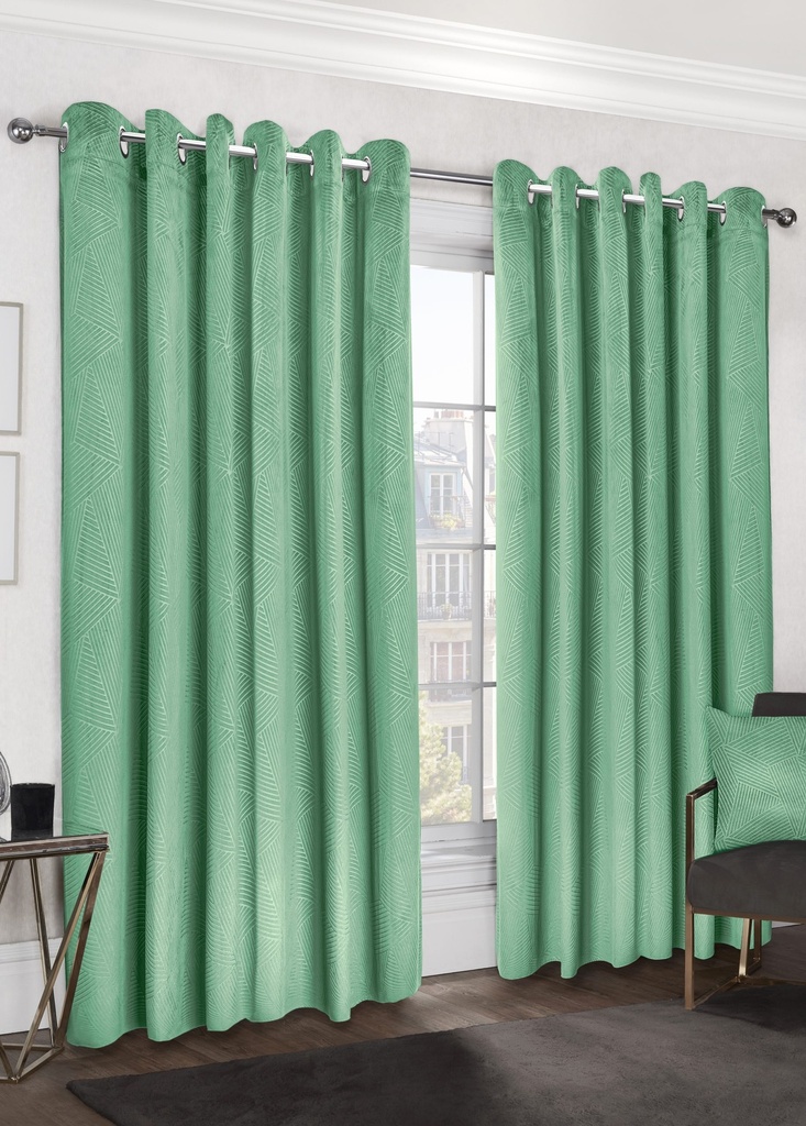 Deco Collection - Embossed Velvet Woven Thermal Blackout Eyelet Curtains in Green - Image 2