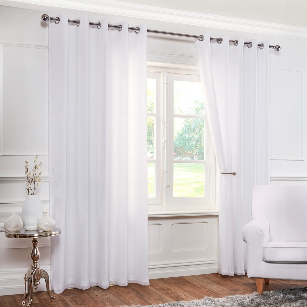 Rhodes - Lined Eyelet Voile Curtain Pair in White - Image 3