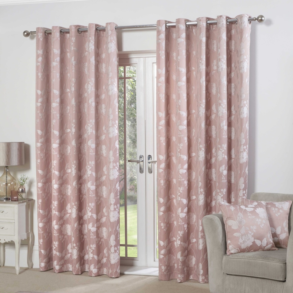 Meadows Collection - Lined Eyelet Jacquard Curtains in Blush Pink - Image 4