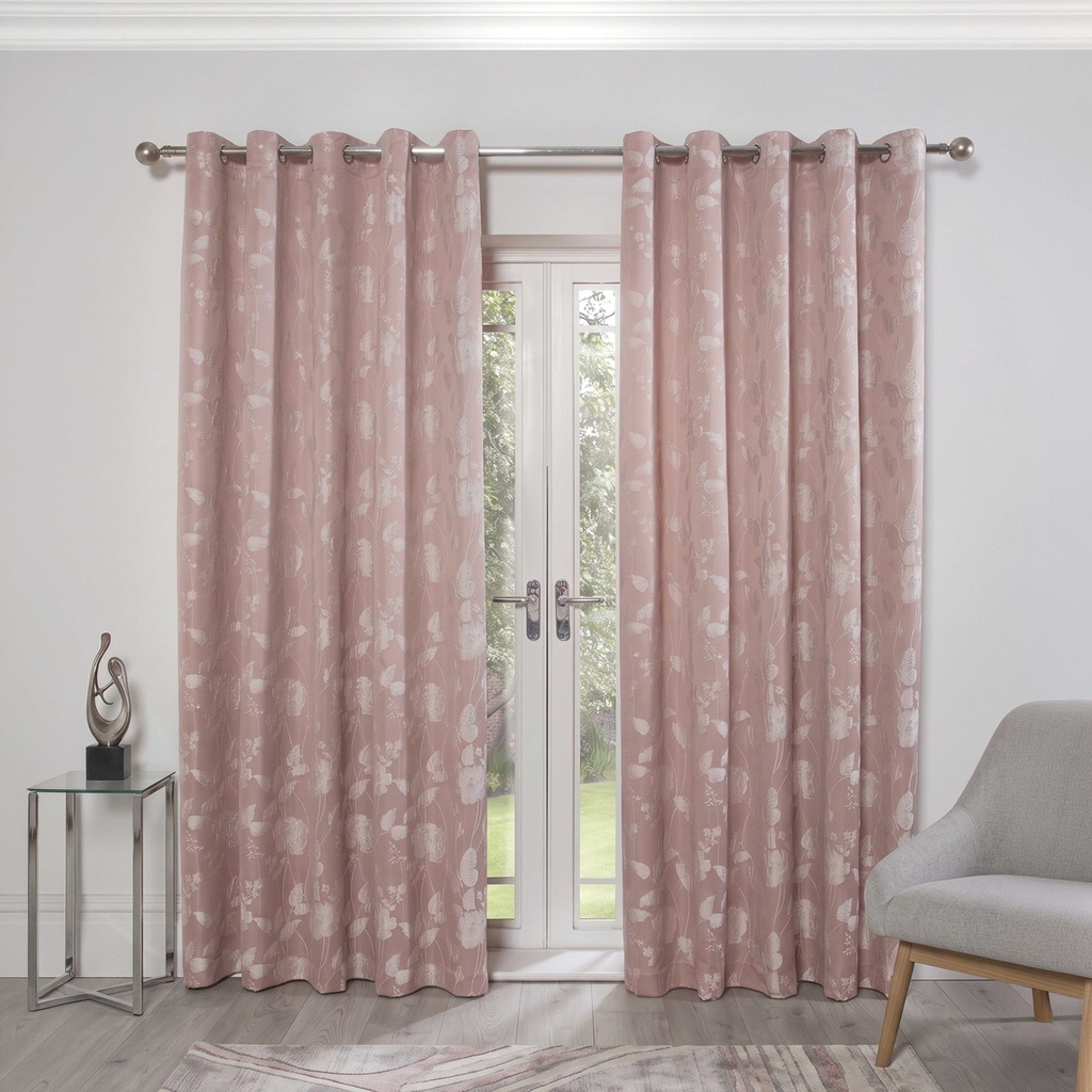 Meadows Collection - Lined Eyelet Jacquard Curtains in Blush Pink - Image 5